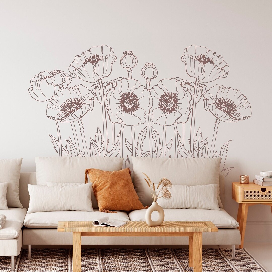 Wild Poppies Wall Decal Poppy Flower Decor Wild Flowers Wall - Etsy
