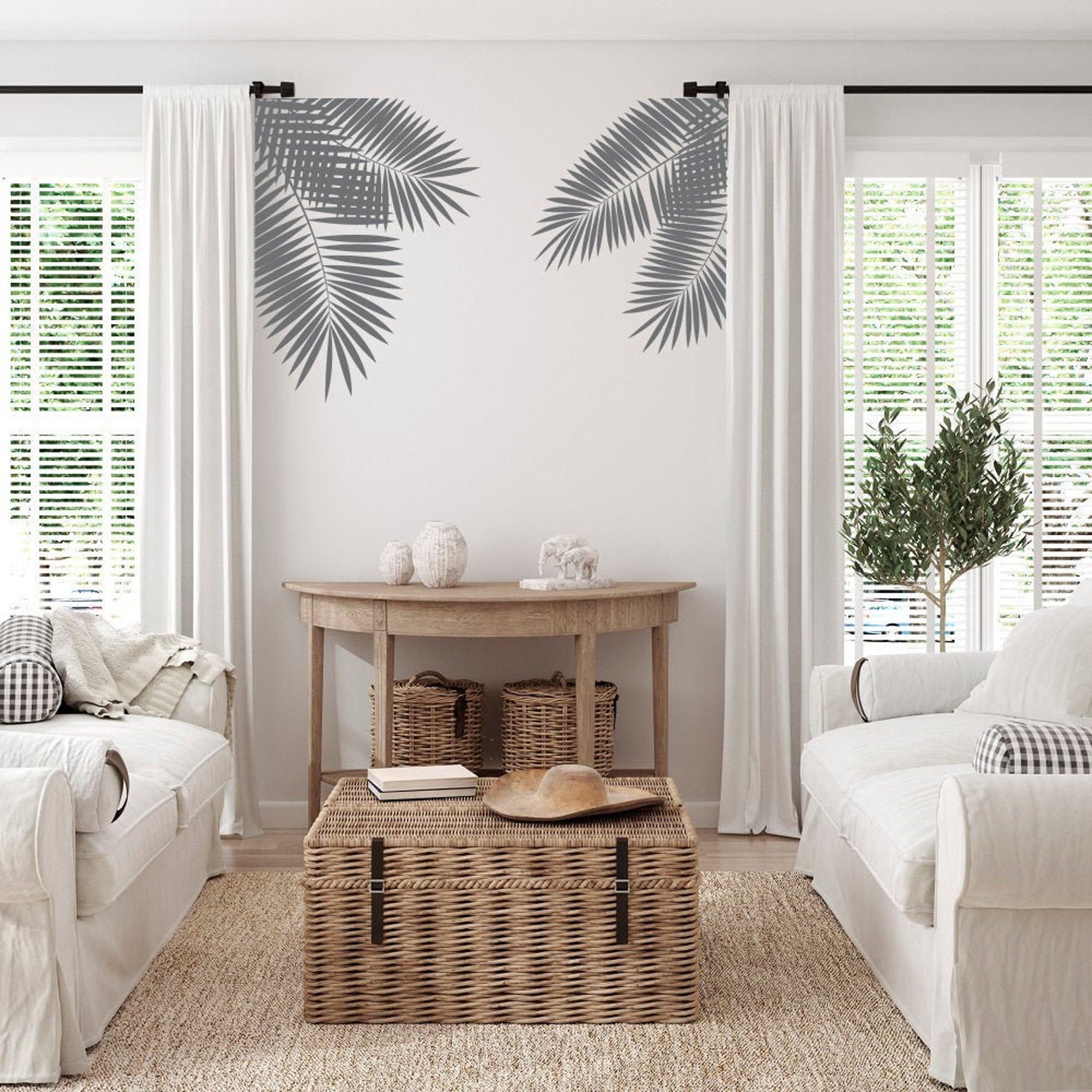 Palm Leaves Wall Decals Tropical Leaf Wall Decals Bedroom Etsy