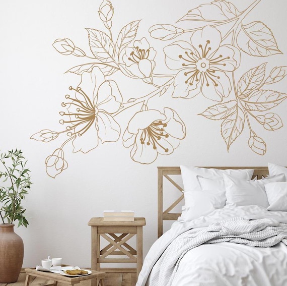 Blumen Linien Wandtattoo, 6 Größen – Selbstklebende Wandaufkleber Für Küche, Wohnzimmer, Bad