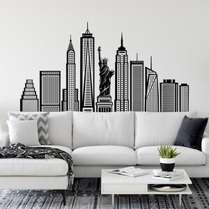 New York City Skyline Wandtattoo, Freiheitsstatue New York City USA Wandbild, Wanddekor für Haus Büro Schlafzimmer #46