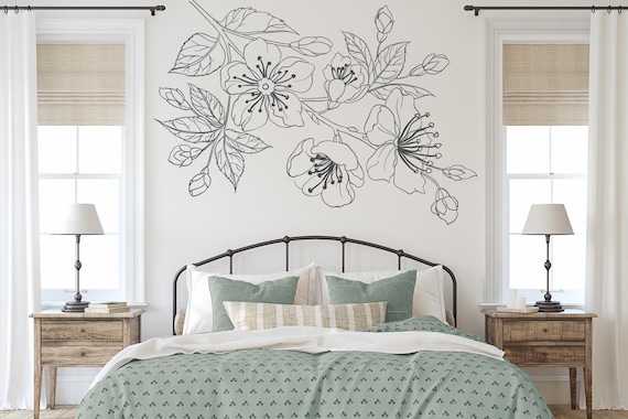 Blumen Linien Wandtattoo, 6 Größen – Selbstklebende Wandaufkleber Für Küche, Wohnzimmer, Bad
