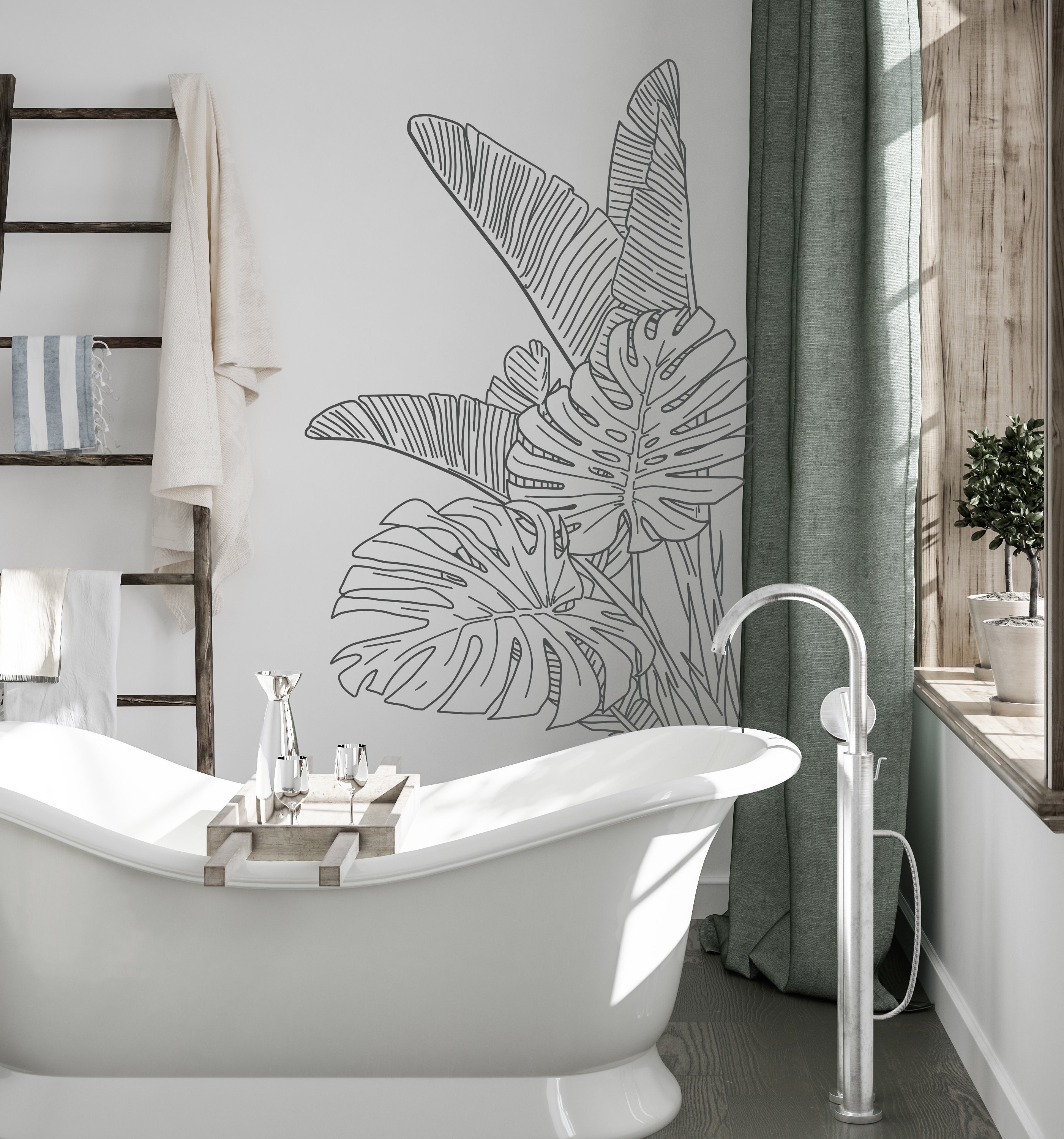 Tropical Leaves Wall Decal: Monstera & Banana Leaf Vinyl Sticker ...