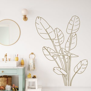 Tropical Plant Leaves Removable Wall Decal, Exotic Leaves Wall Sticker, Tropical Decor Bedroom Home Living Nursery, Modern Home Decor #70