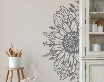Muursticker rustieke zonnebloem vinyl: decor landelijke keuken MW103
