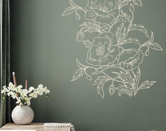 Floral Ecke Wand Aufkleber: Linie Kunst Blumen Vinyl Aufkleber, Botanisches Dekor MW155