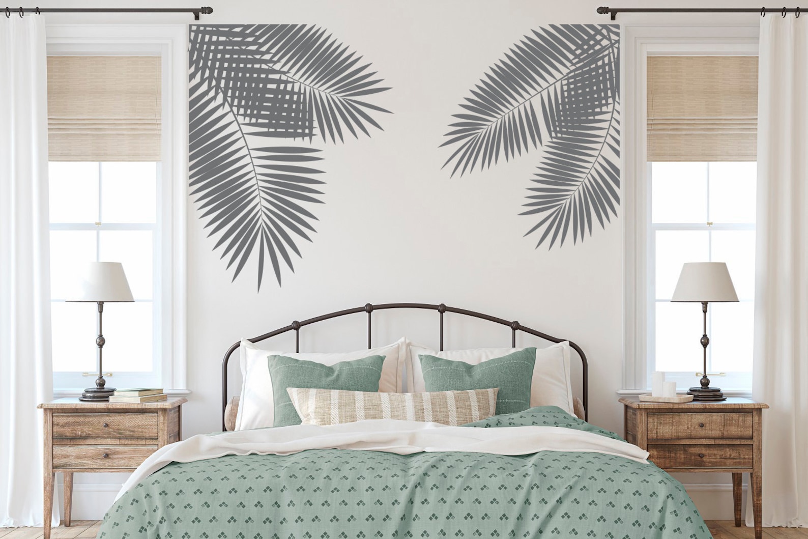 Palm Leaves Wall Decals Tropical Leaf Wall Decals Bedroom Etsy