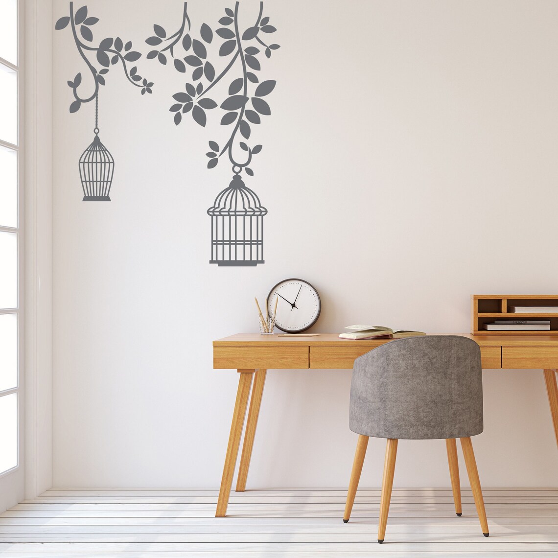 Birds Cage Tree Branch Wall Decal: Nursery Decor, Branch Vine Birdcage ...