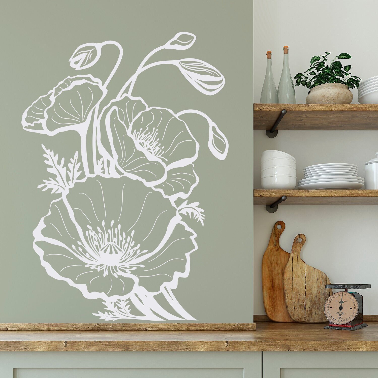 Poppy Wall Decal Poppy Flower Wall Sticker Floral Decals for Etsy