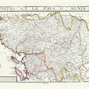 Le Poitou et le Pays d'Aunis,de Fer (Nicolas, 1646-1720), 1737, carte sur toile de coton épaisse, environ 56x70cm