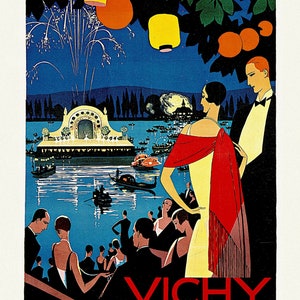 Vichy, Comite de Fetes, une affiche de voyage sur toile de coton épaisse, environ 56 x 70cm