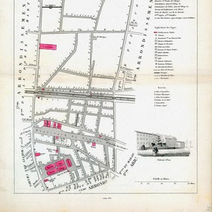 Perrot, Paris 6 Eme. Arrondissement  Quartier du Temple. No. 24, 1834, une carte sur toile de coton épaisse, environ 56x70cm