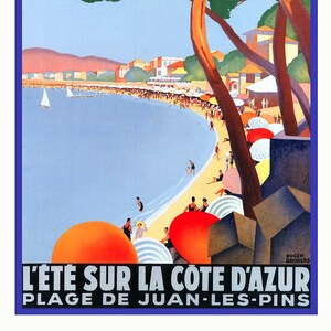 E L'ete sur la Cote d'Azur, 1930, une affiche de voyage sur toile de coton épaisse, environ 45x60cm