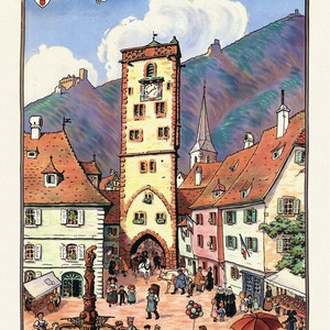Riberville, Alsace et Lorraine, 1924, une affiche de voyage sur toile de coton épaisse, environ 45x60cm