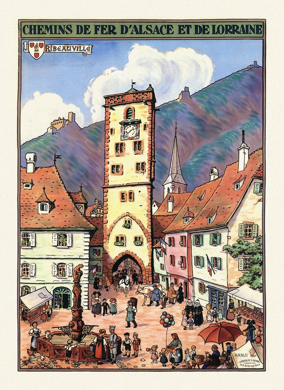 Riberville, Alsace et Lorraine, 1924, une affiche de voyage sur toile de coton épaisse, environ 45x60cm