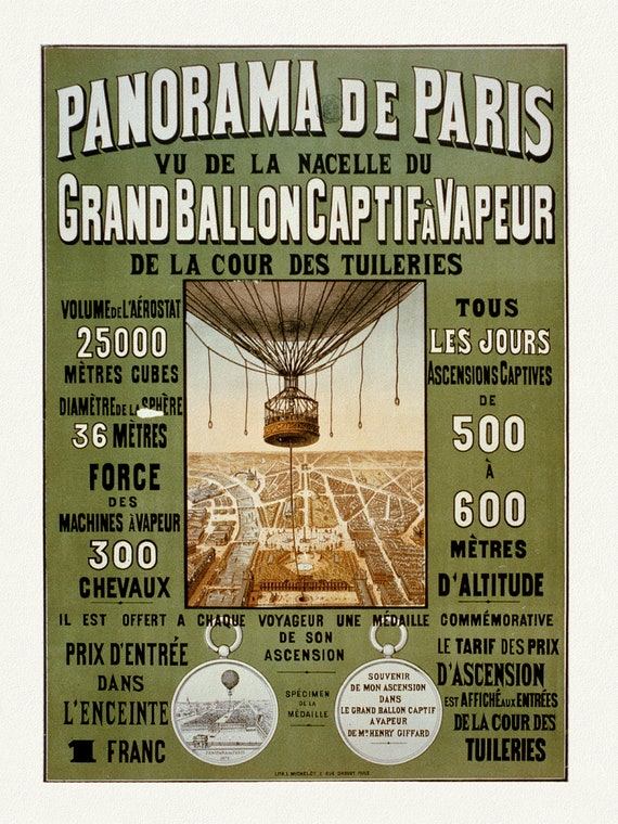 Panorama de Paris, une affiche de voyage sur toile de coton épaisse, environ 56 x 70cm