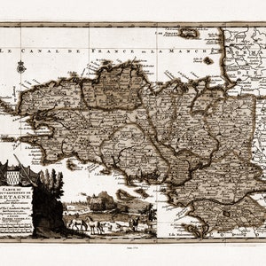 Bretagne: van der Aa, Carte du Gouvernement de Bretagne, 1714 Ver. S, une carte sur toile de coton épaisse, environ 56x70cm