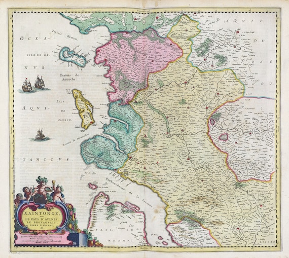 Poitou, Xaintonge, avec Le Pays D'Avlnis, 1665, Blaeu auth.