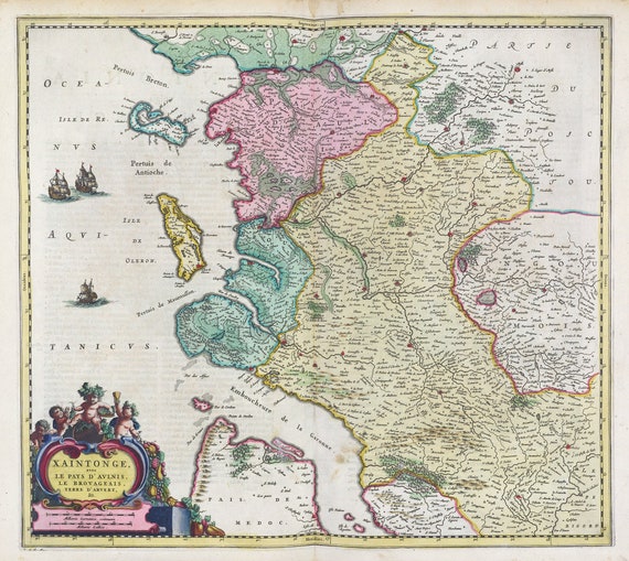 Poitou, Xaintonge, avec Le Pays D'Avlnis, 1665, Blaeu auth.