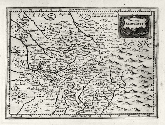 Totius Lemouicier. 1636. Mercator et al. auth. , une carte sur toile de coton épaisse, environ 56x70cm