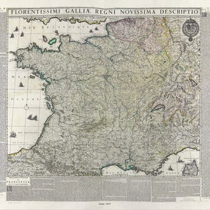 Florentissimi Galliæ Regni Novissima Descriptio, 1659, une carte sur toile de coton épais, 56x70cm environ