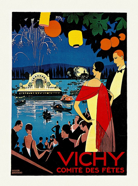 Vichy, Comite de Fetes, une affiche de voyage sur toile de coton épaisse, environ 56 x 70cm