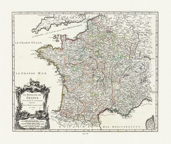 Vaugondy, (Robert de, Gilles, 1688-1766),  France, 1750,une carte sur toile de coton épais, 56x70cm environ