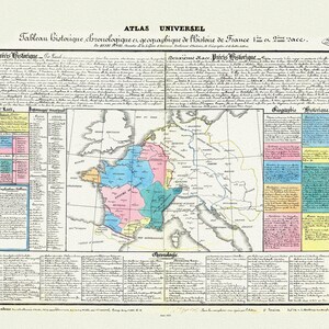 Duval, Atlas Universel, Tableau l'historie de France, 1834, carte sur toile de coton épaisse, environ 56x70cm