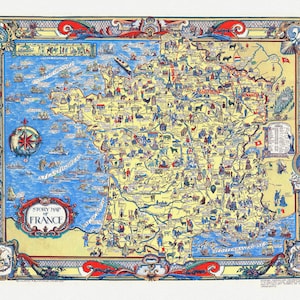 Vogelear et Walker,  A Story map of France,  1936 , une carte sur toile de coton épaisse, environ 56x70cm