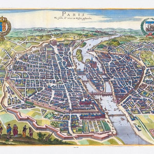 Paris, 1620, une carte sur toile, 50x70cm APPROX