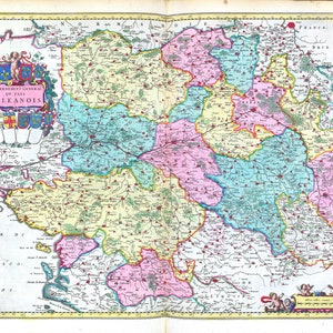 Gouvernement General Dv Pays Orleanois, 1665, Blaeu auth., une carte sur toile de coton épaisse, environ 56x70cm