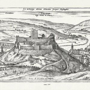 Lyonnais: Braun et Hogenberg, Vienna (Vienne), 1597  , carte sur toile de coton épaisse, environ 56x70cm