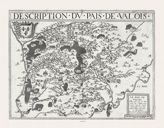 Picardie: Rochemaillet (Michel de la, 1561-1642)-Description du Pais de Valois, Picardie, Soissons, 1632 ,toile de coton épaisse,  56x70cm