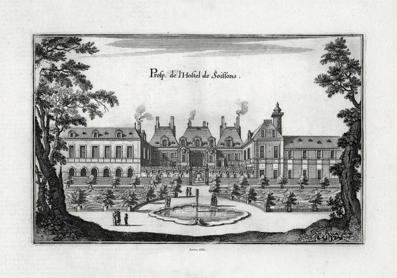 Merian, V. 1. Prosp. de l'Hostel de Soissons, Paris, 1660, sur toile de coton épais, 56x70cm environ