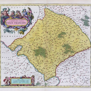Carte Dv Pays Vexin François, 1665, Bleau auth. , une carte sur toile de coton épaisse, environ 56x70cm