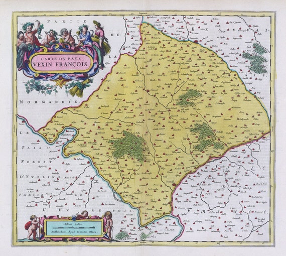 Carte Dv Pays Vexin François, 1665, Bleau auth. , une carte sur toile de coton épaisse, environ 56x70cm