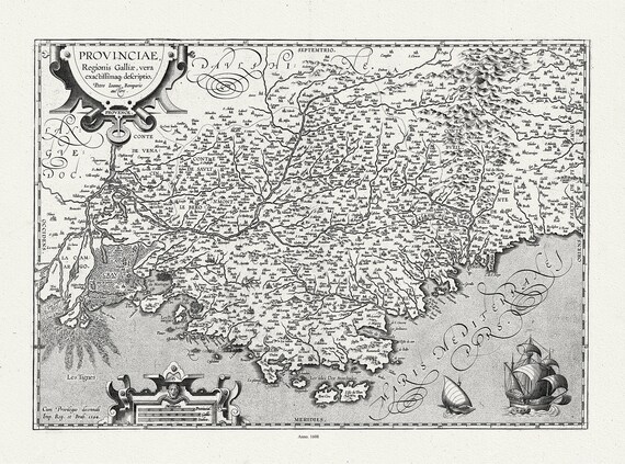 France, Provinciae. Ortelius et Vrients, 1608, une carte sur toile de coton épaisse, environ 56x70cm