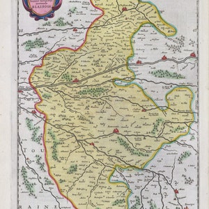 Orleanois, Comitatvs Blesensis, 1665, Blaeu auth. , une carte sur toile de coton épaisse, environ 56x70cm