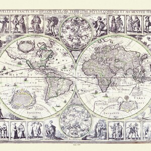 Blaue, Nouvelle et Exacte description du Globe Terrestre, 1645,  une carte sur toile de coton épaisse, environ 56x70cm