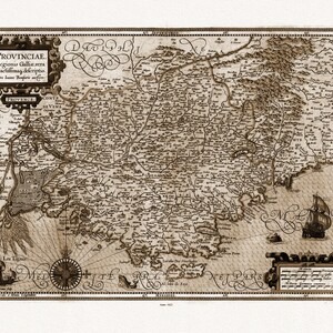 Provence: Mercator et Hondius, Provinciae, Regionis Galliae, vera eaxctissimaq, 1623 Ver. S, sur toile de coton épaisse, environ 56x70cm