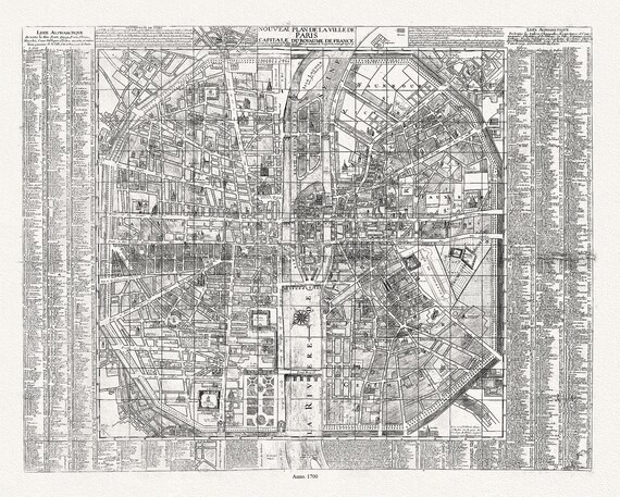 Rocher, Nouveau plan de la Ville de Paris,  Capitale du Royaume de France, 1700  , carte sur toile de coton épaisse, environ 56x70cm