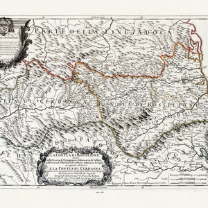 Pyrenees: Rossi, La contea di Rossilione, 1690, une carte sur toile de coton épaisse, environ 56x70cm