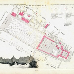Perrot, Paris I Er. Arrondissement  Quartier des Tuileries. No. 4, 1834, une carte sur toile de coton épaisse, environ 56x70cm