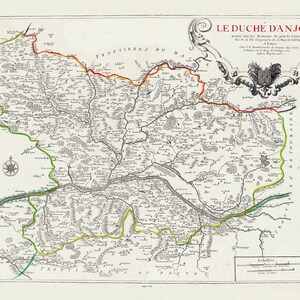 Loire: de Fer (Nicolas de, 1646-1720),  Le Duche D'Anjou, 1723 , une carte sur toile de coton épaisse, environ 56x70cm