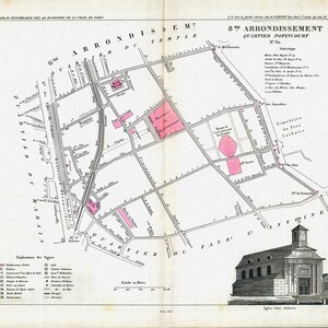 Perrot, Paris 8 Me. Arrondissement  Quartier Popincourt. No. 30A, 1834  , une carte sur toile de coton épaisse, environ 56x70cm
