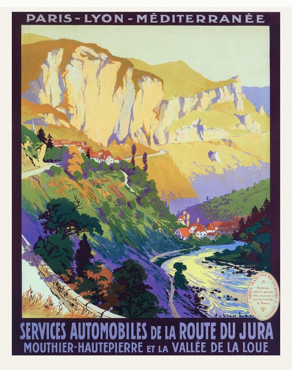 Route de Jura, 1930, une affiche de voyage sur toile de coton épaisse, environ 45x60cm