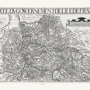 L'isle de France: Rochemaillet (Michel de la, 1561-1642), Carte du Gouvernement de lIle de France, 1632 ,sur toile de coton épaisse, 56x70cm