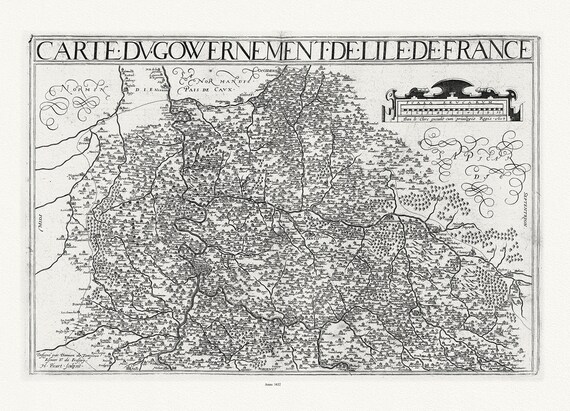 L'isle de France: Rochemaillet (Michel de la, 1561-1642), Carte du Gouvernement de lIle de France, 1632 ,sur toile de coton épaisse, 56x70cm