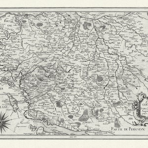 Poictou: Mariette, Carte general de de Poictou, Xaintonge, 1653, carte sur toile de coton épaisse, environ 56x70cm
