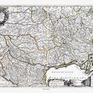 Rossi, Parte Orientale della Linguadoca (Languedoc), 1693, une carte sur toile de coton épais, 56x70cm environ