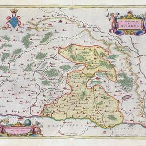 Dombes, La Sovverainete De Dombes, 1665, Blaeu auth. , une carte sur toile de coton épaisse, environ 56x70cm